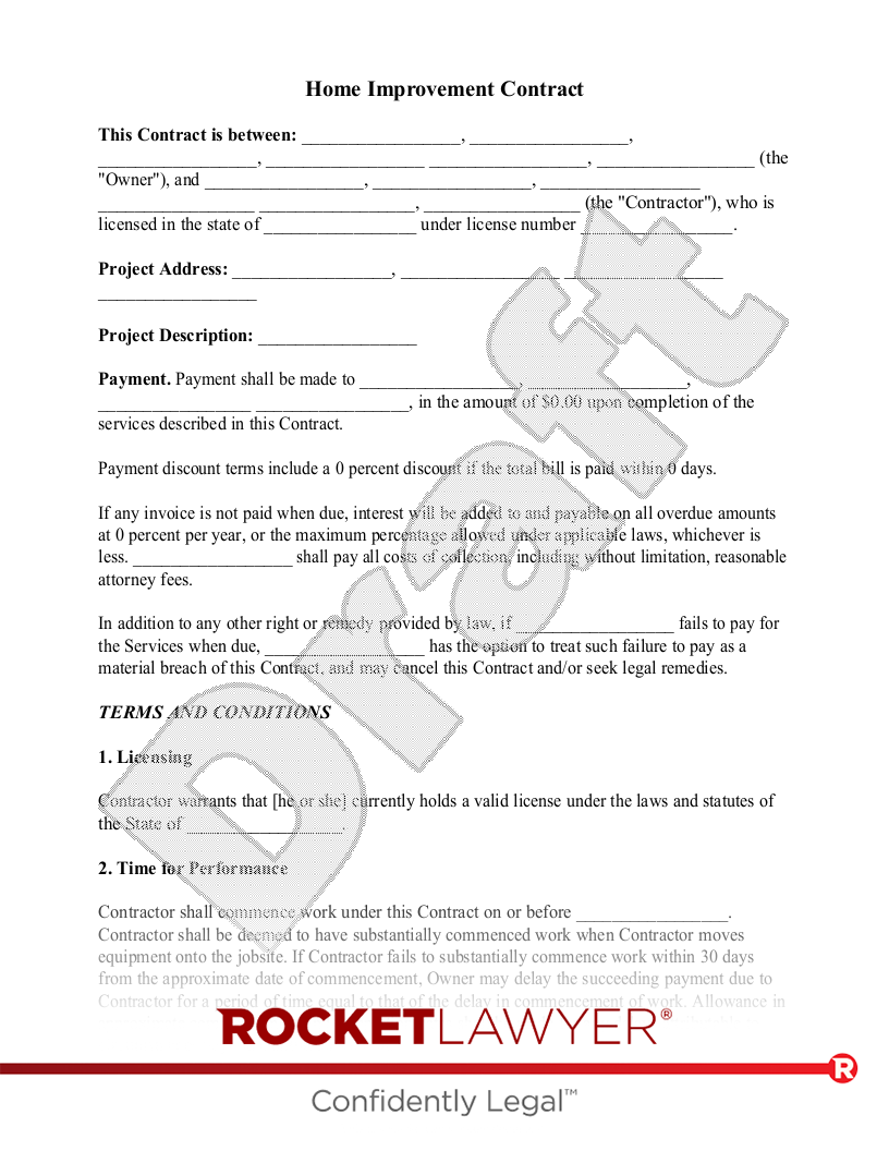 sample renovation agreement template