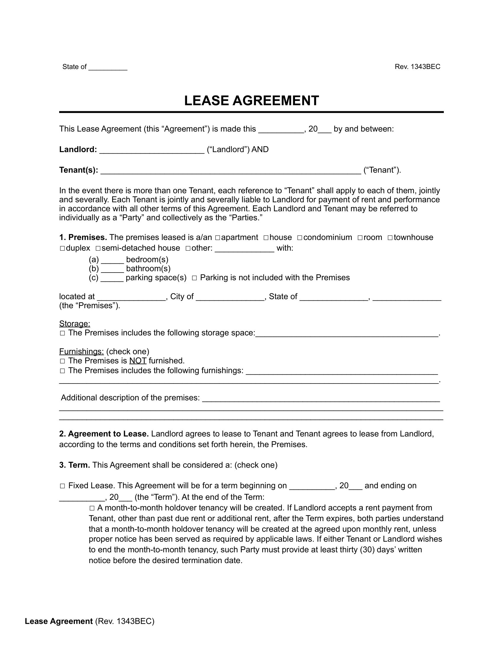 Free Rental & Lease Agreement Templates PDF & Word | Bogiolo