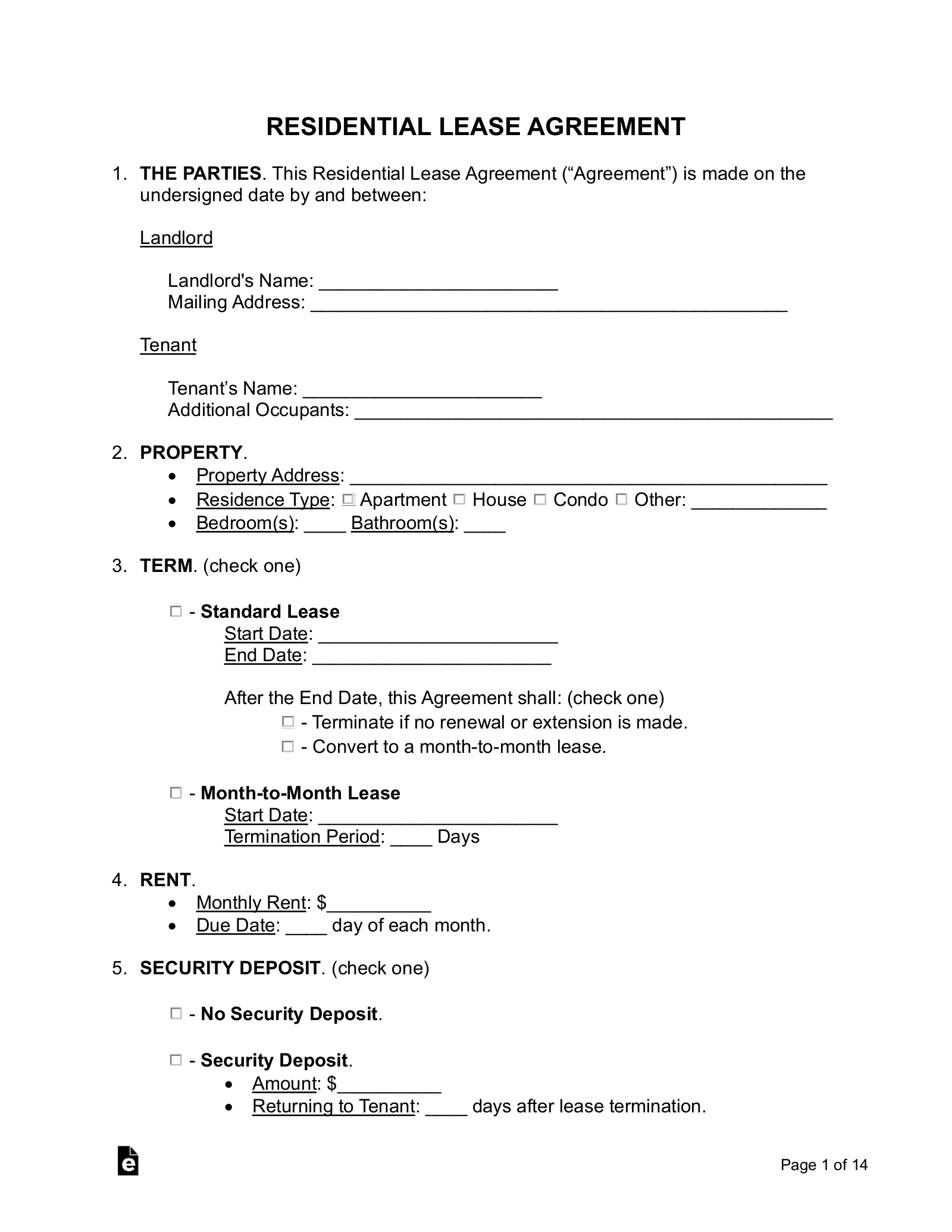 sample apartment rent agreement template