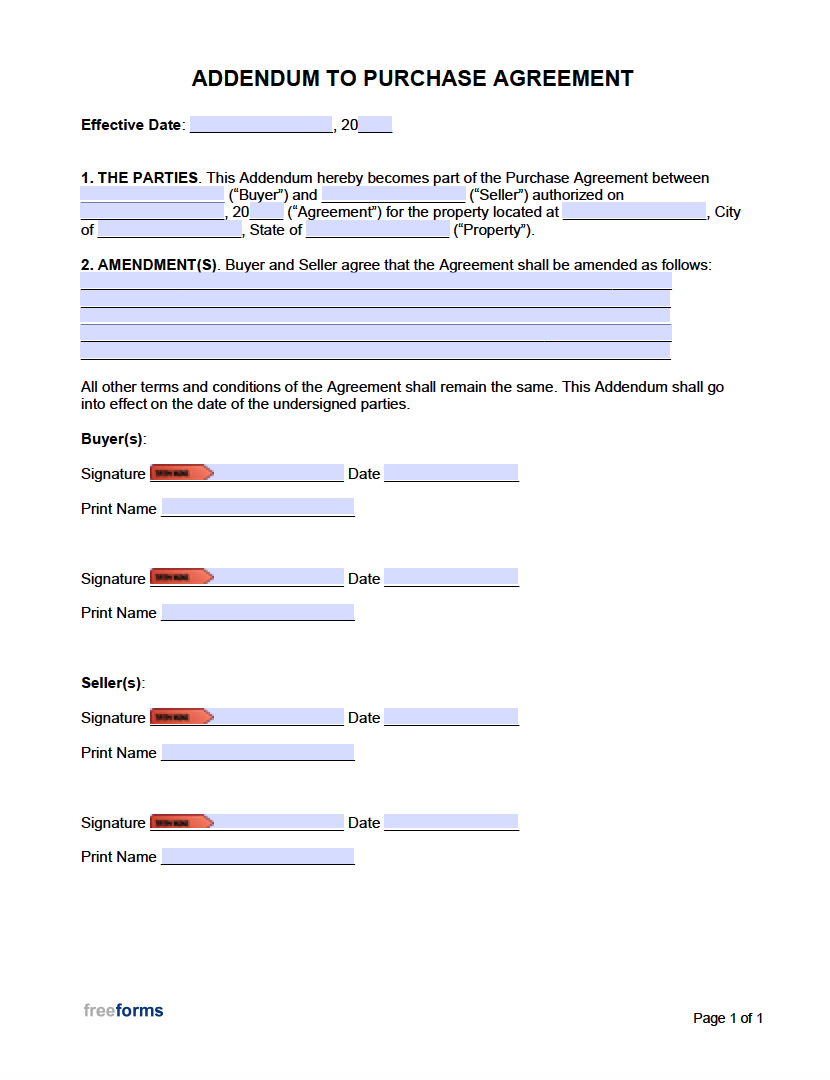 sample addendum agreement template