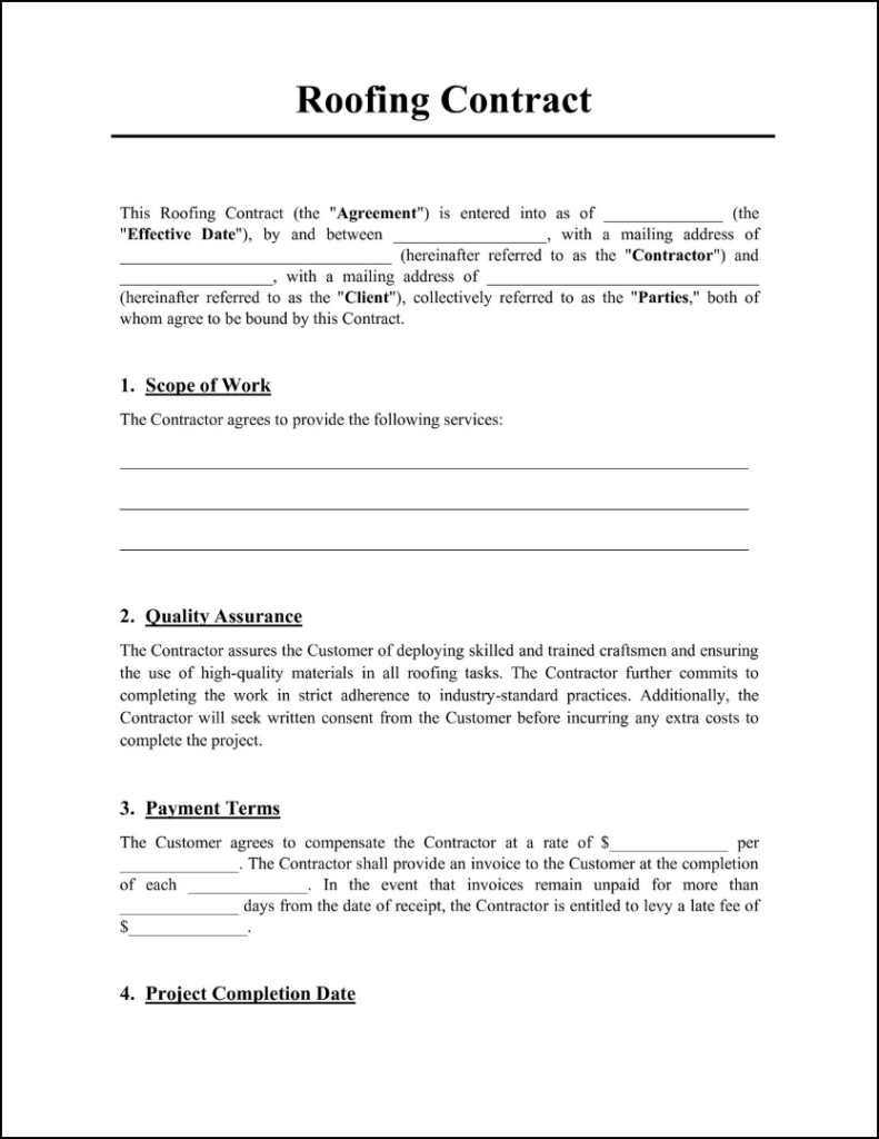 sample roofing contract agreement template