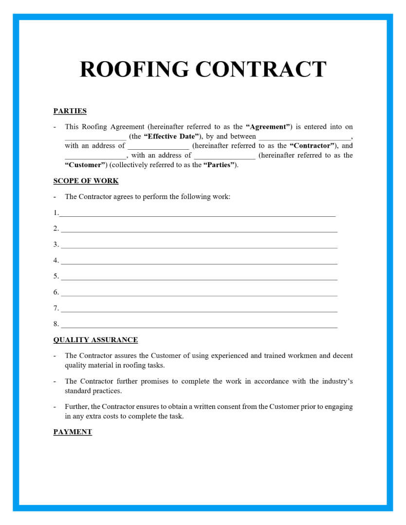 sample roofing contract agreement template