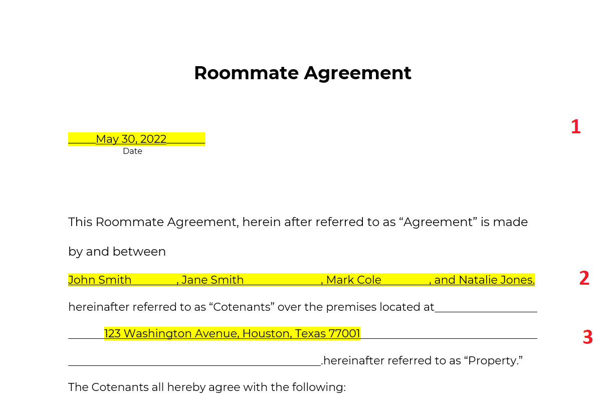 sample roommate agreement template