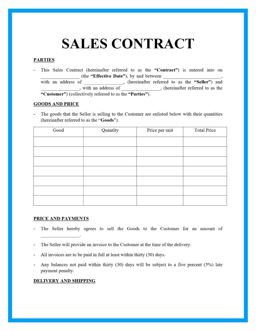 sample sales agreement template