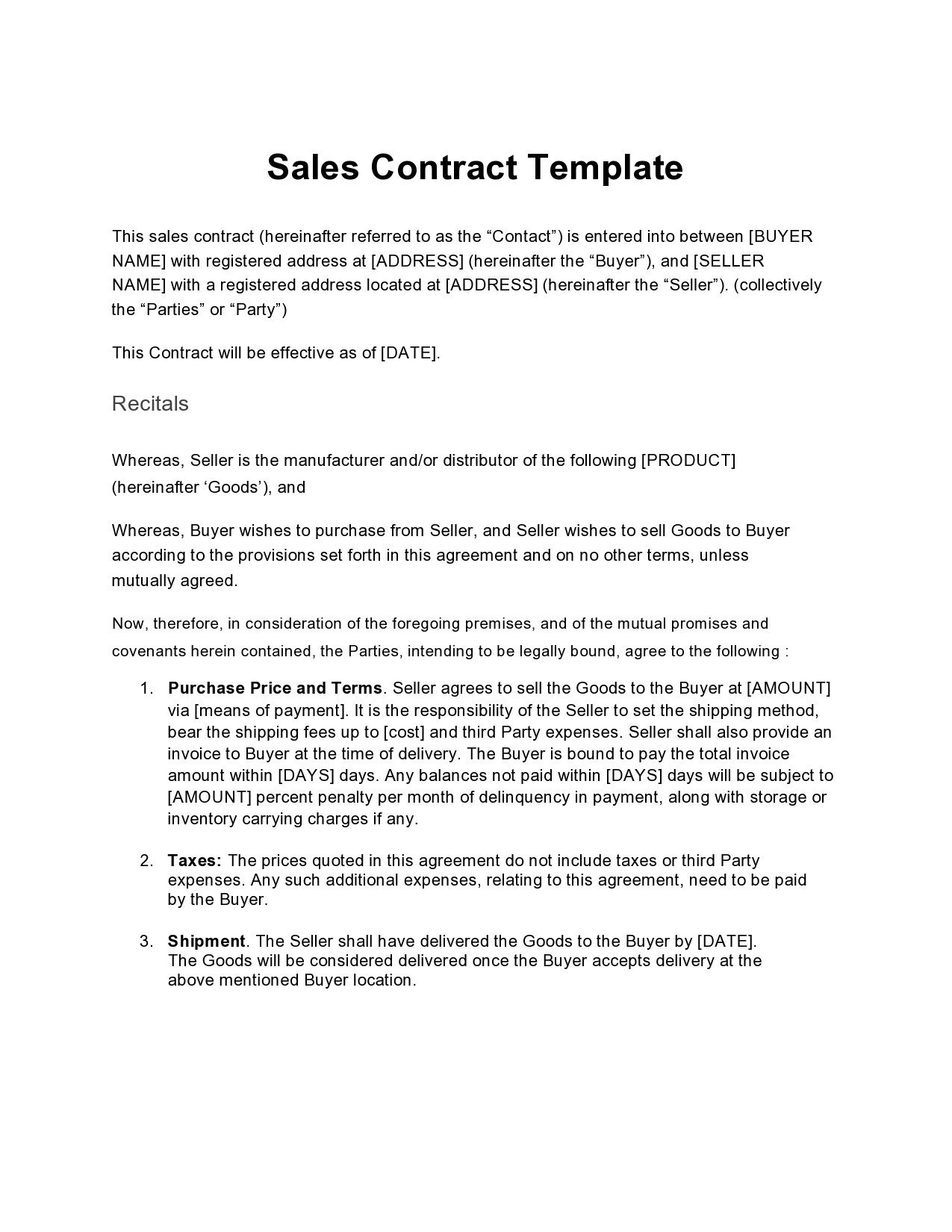 sample sales agreement template