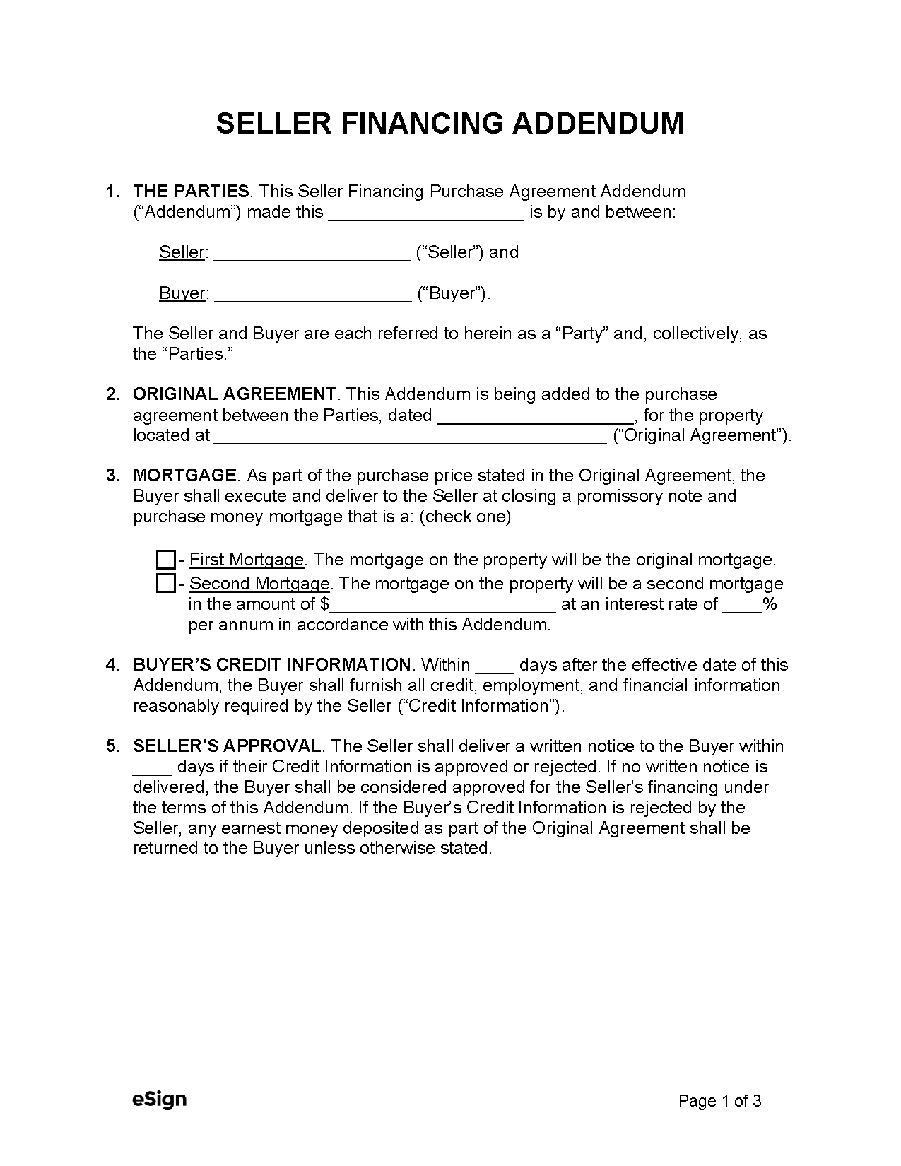 sample seller financing agreement template