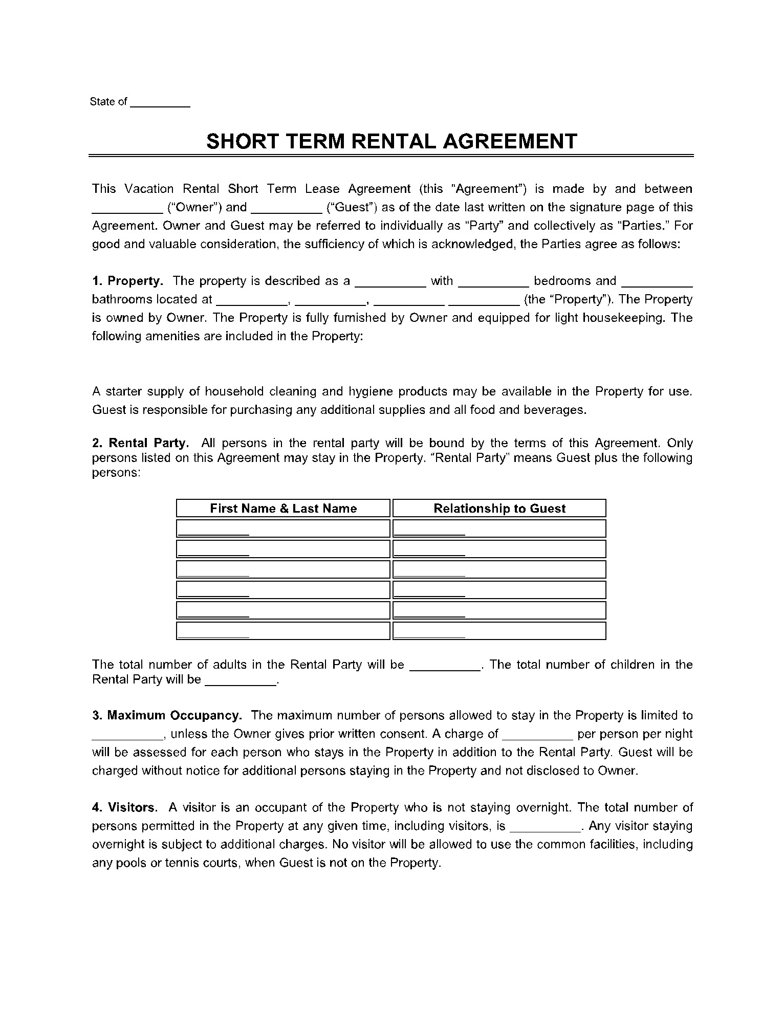 sample Short Term Lease Agreement Template