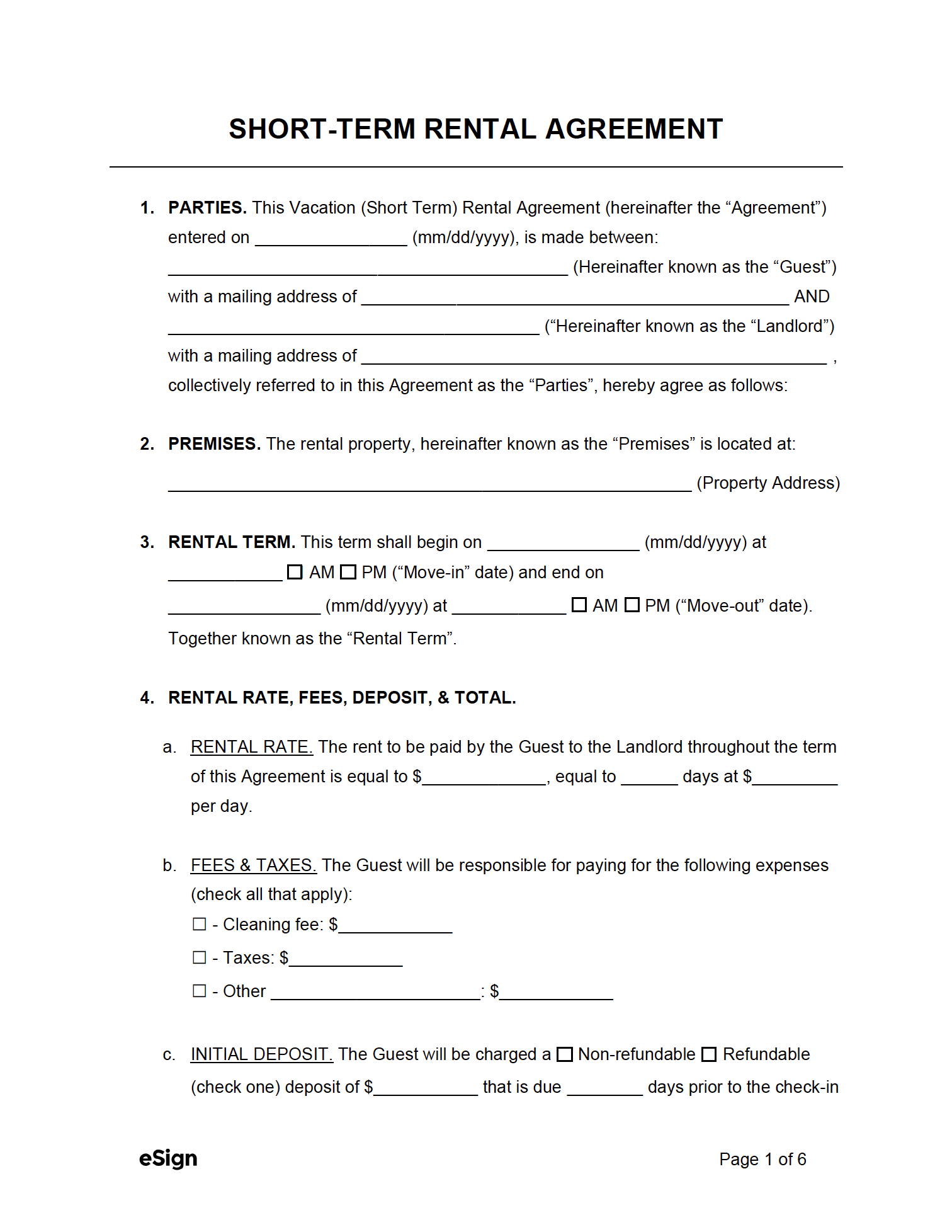 sample Short Term Lease Agreement Template