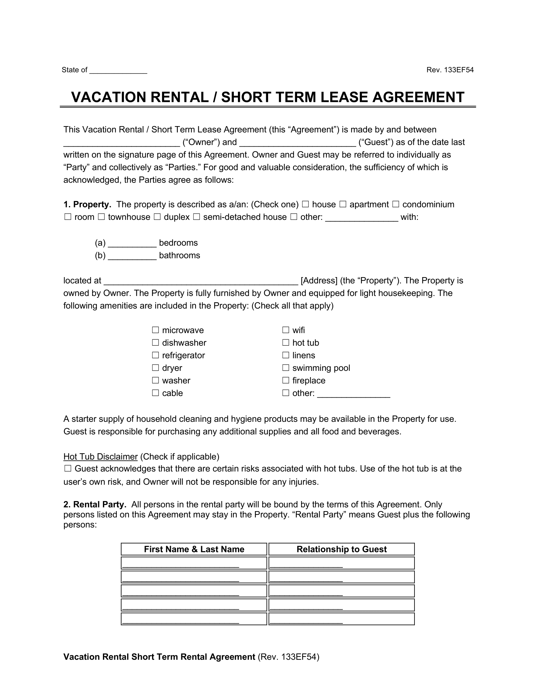 sample Short Term Lease Agreement Template