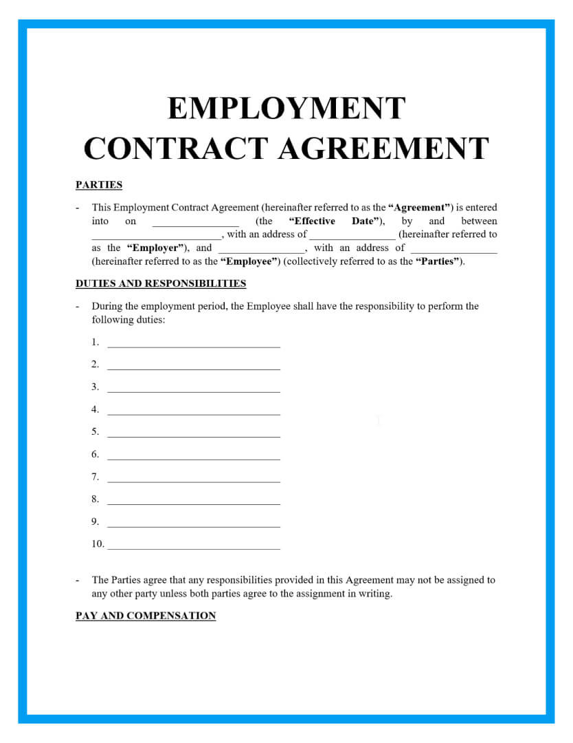 sample employment agreement template