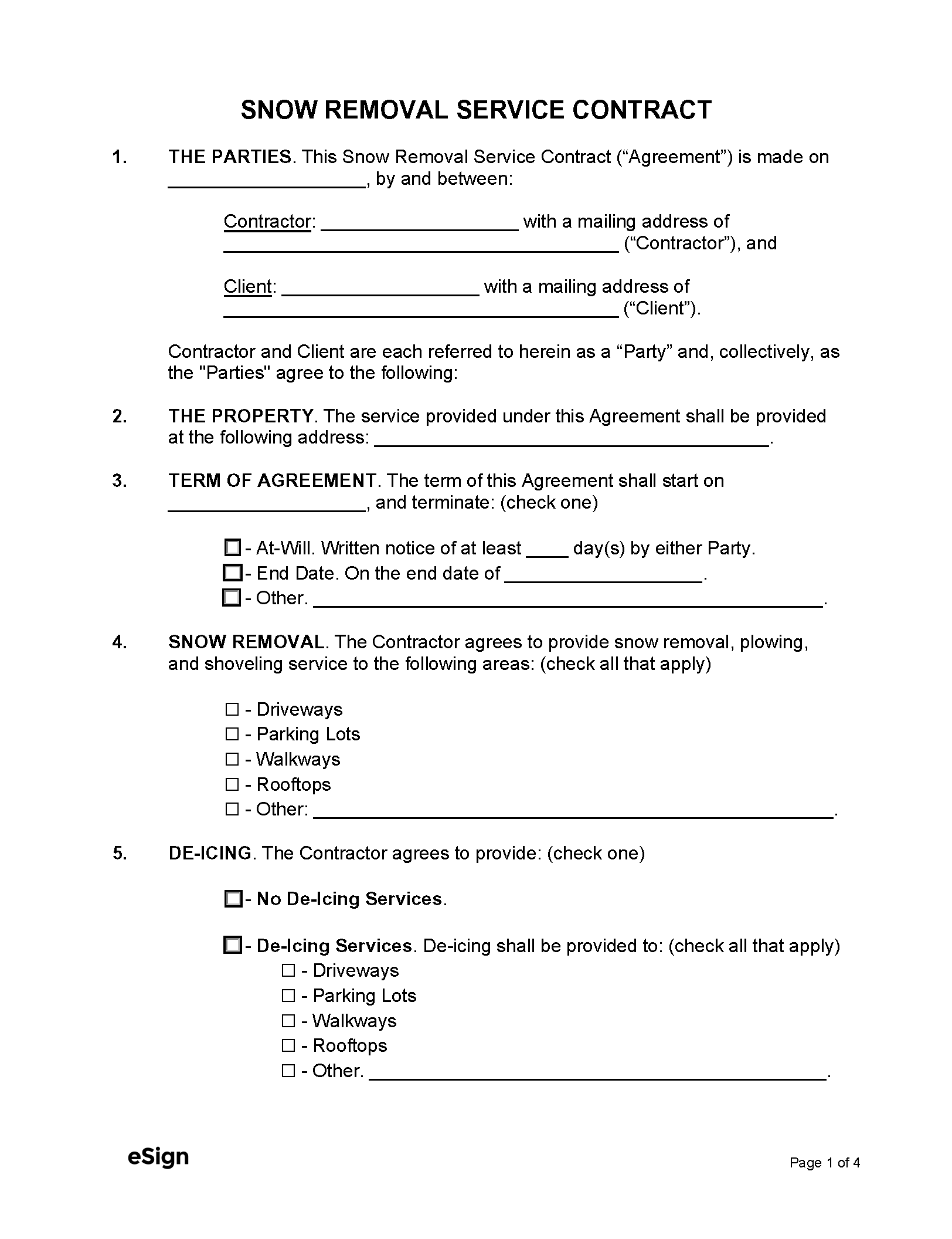 sample Snow Removal Agreement Template