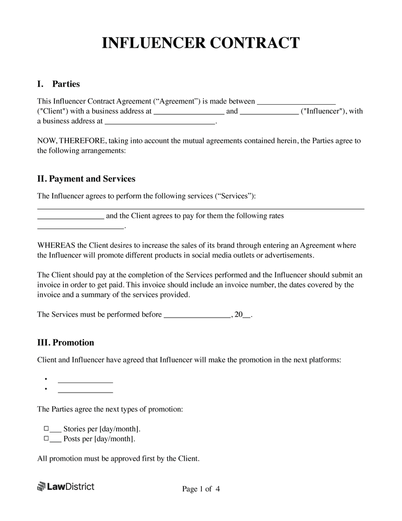 sample influencer agreement template