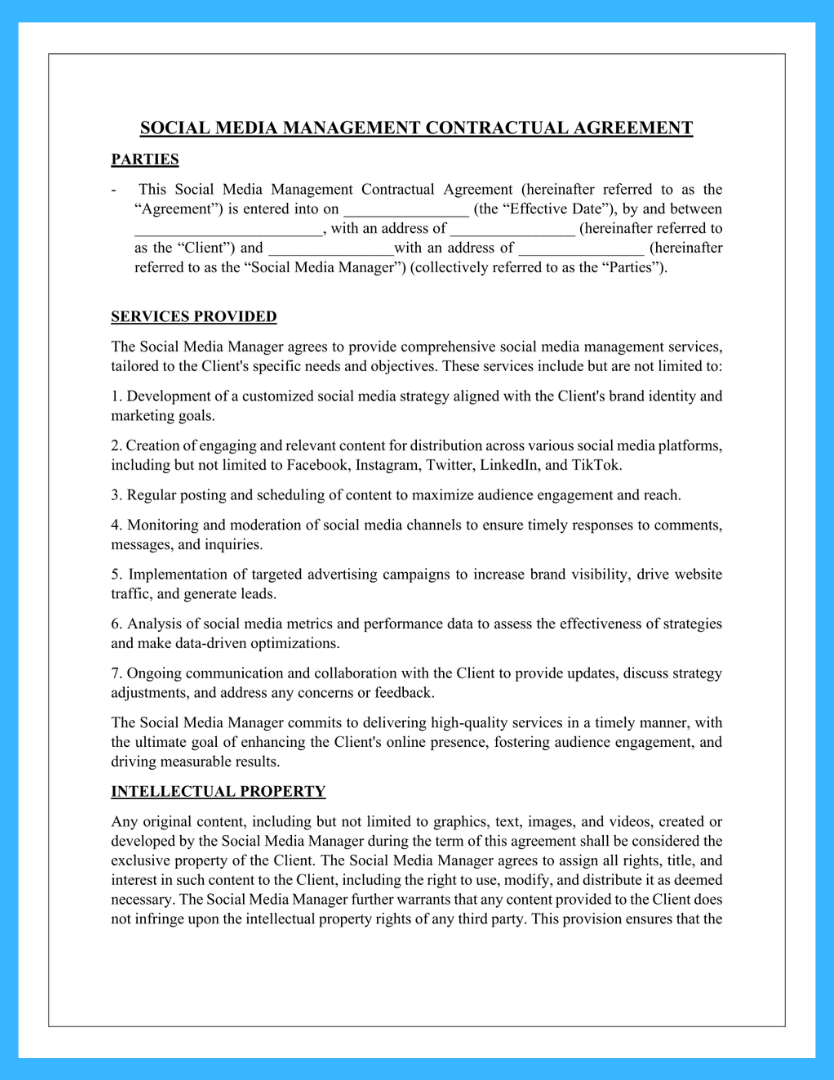 sample Social Media Management Agreement Template