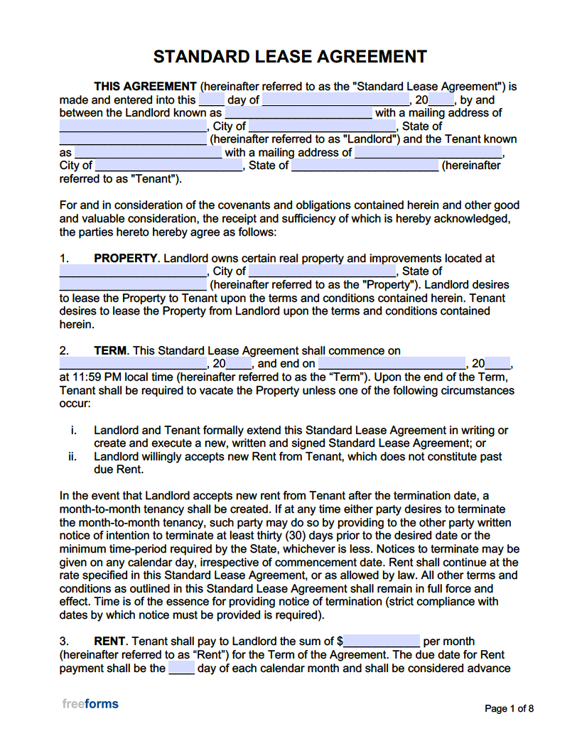 sample lease of agreement template