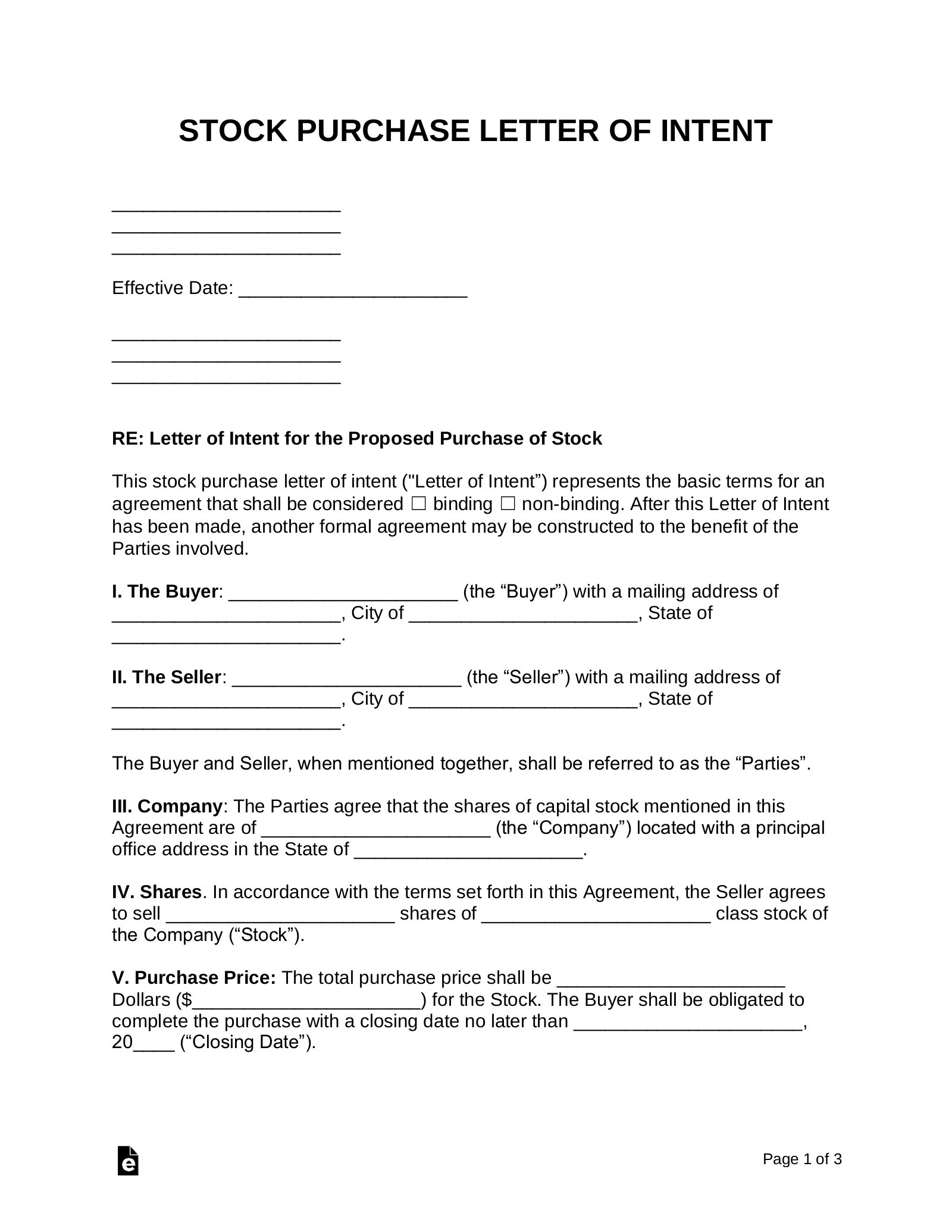 sample Stock Purchase Agreement Template