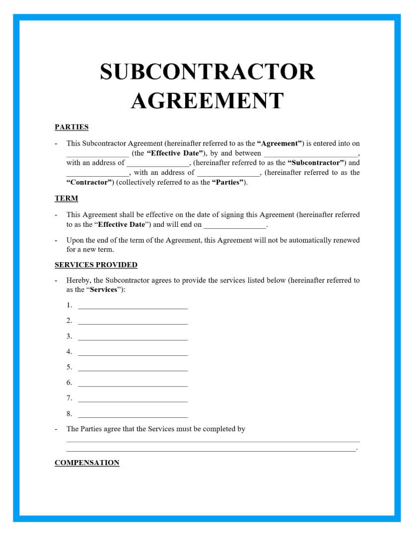 sample Sub Contractor Agreement Template