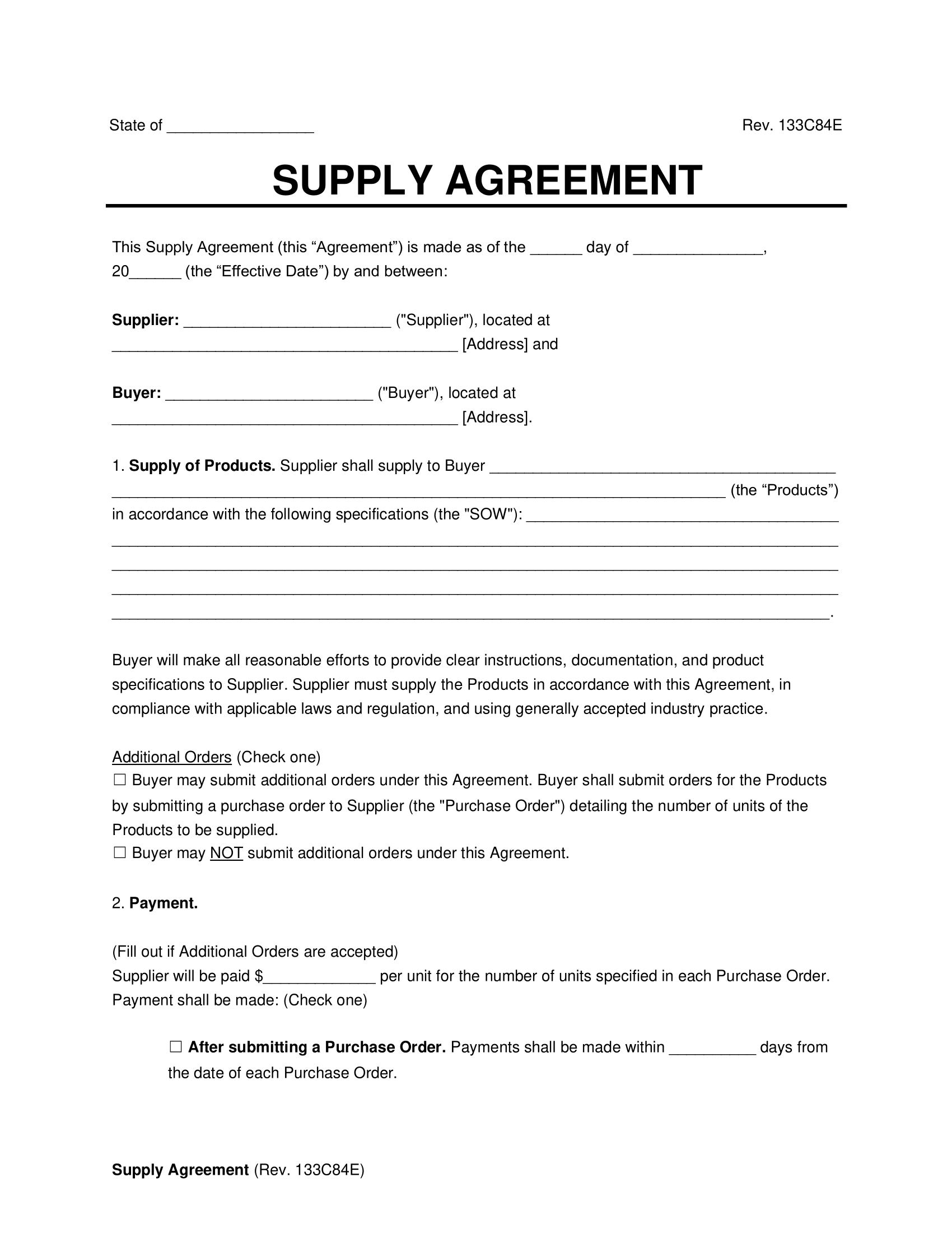 sample Supply Contract Agreement Template