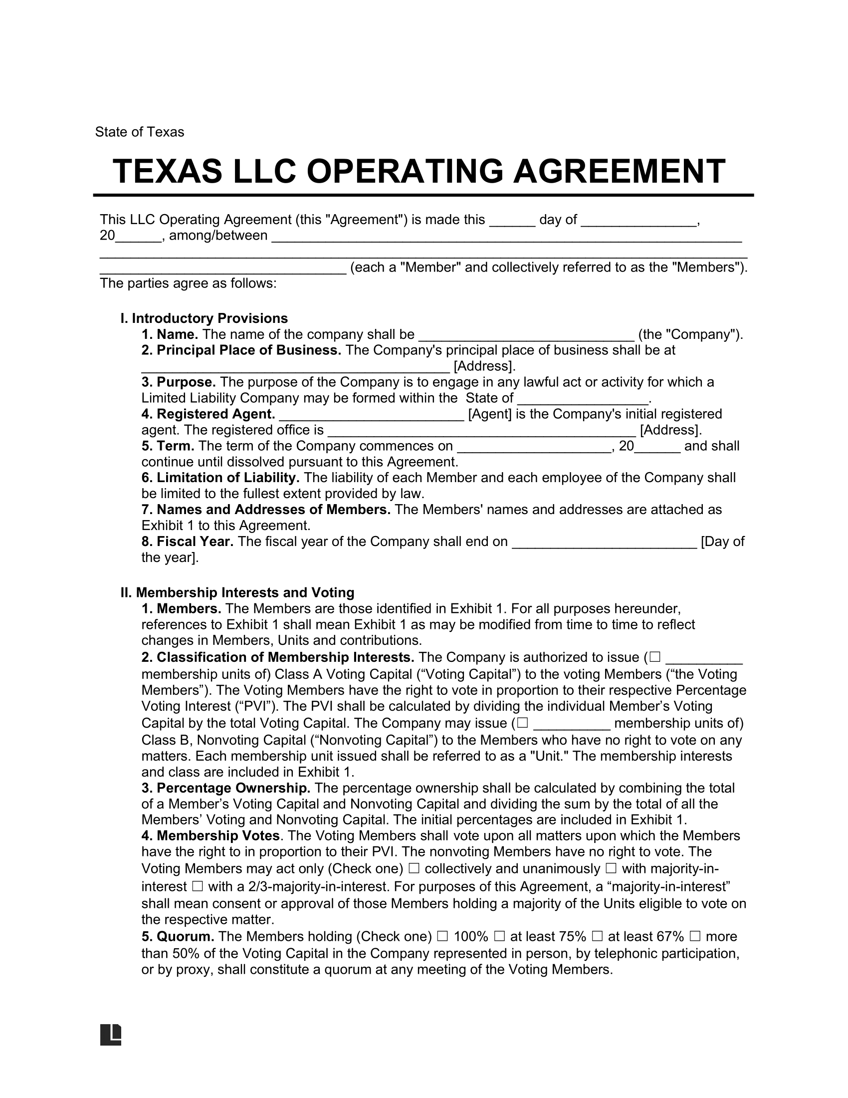 sample business operating agreement template