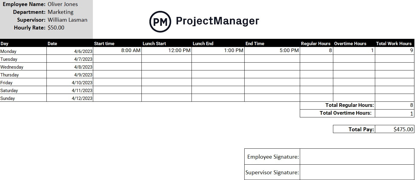 sample daily timesheet with tasks template