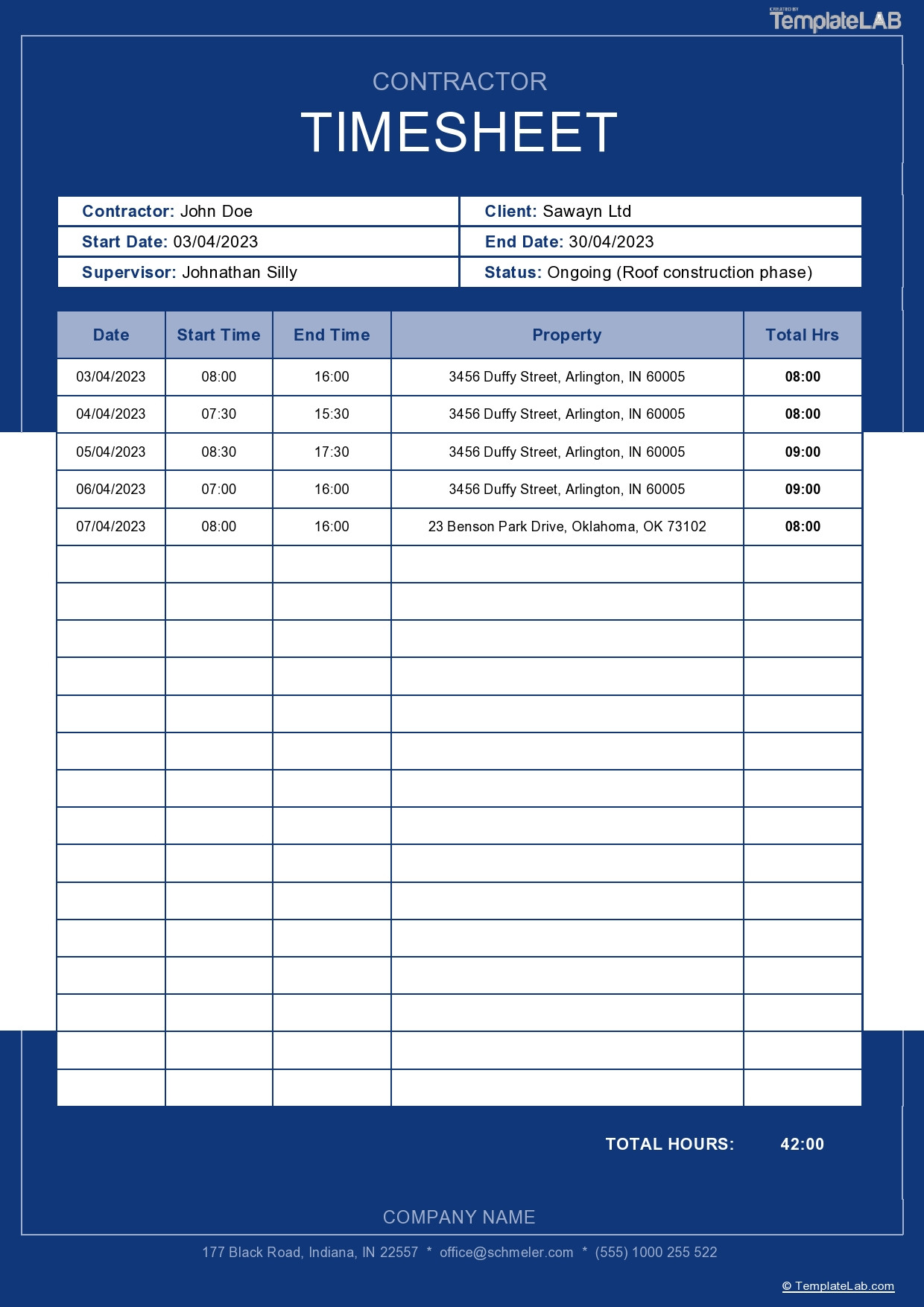 sample contractor timesheet template