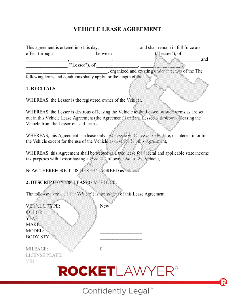 sample car lease agreement template