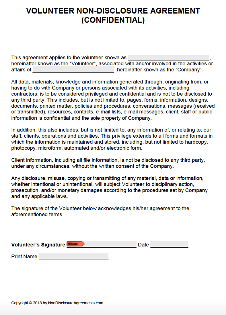 sample Volunteer Agreement Template