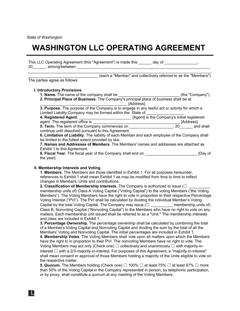 sample operating agreement template