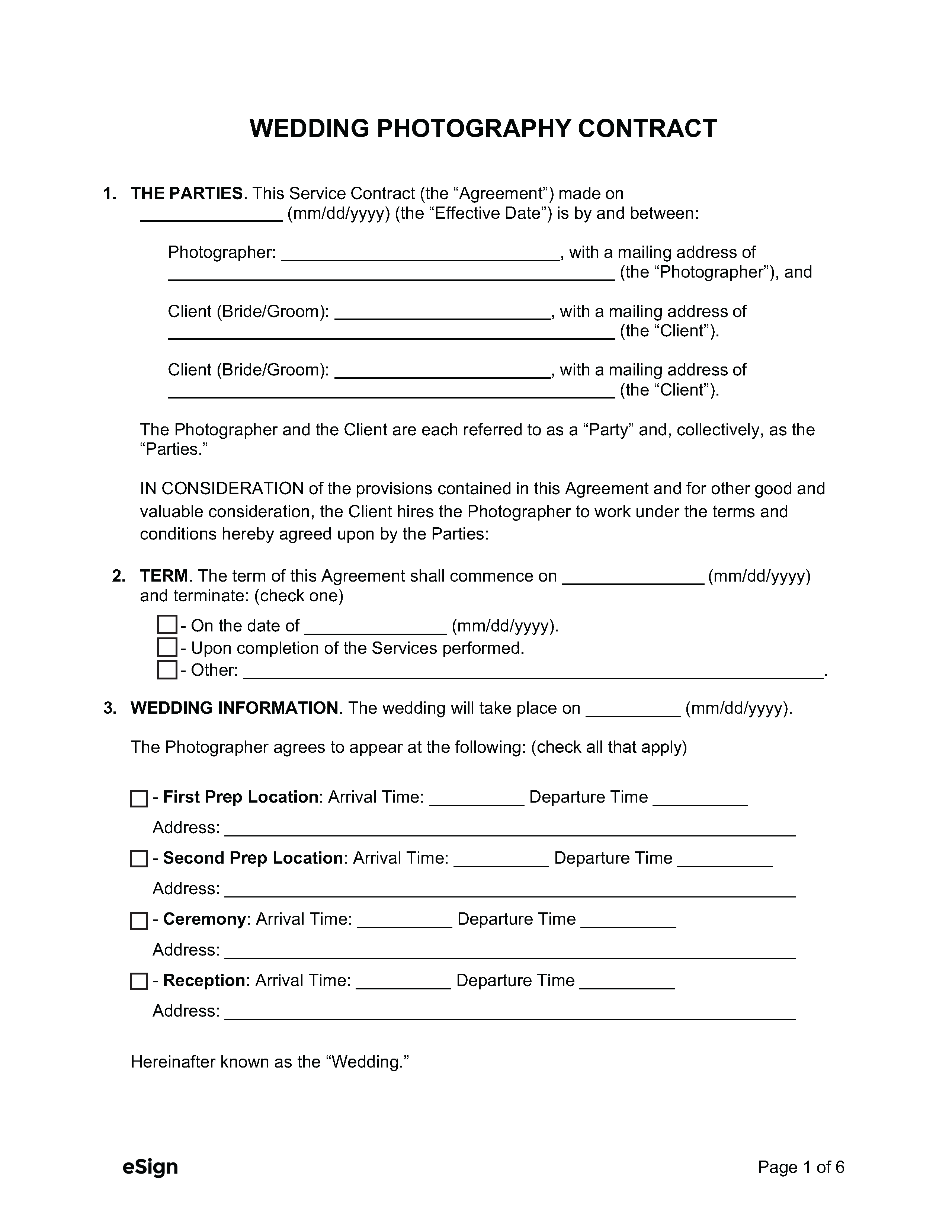 sample Wedding Photography Agreement Template