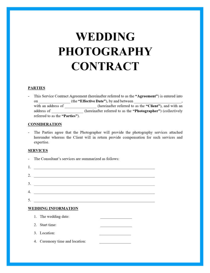 sample photographer agreement template