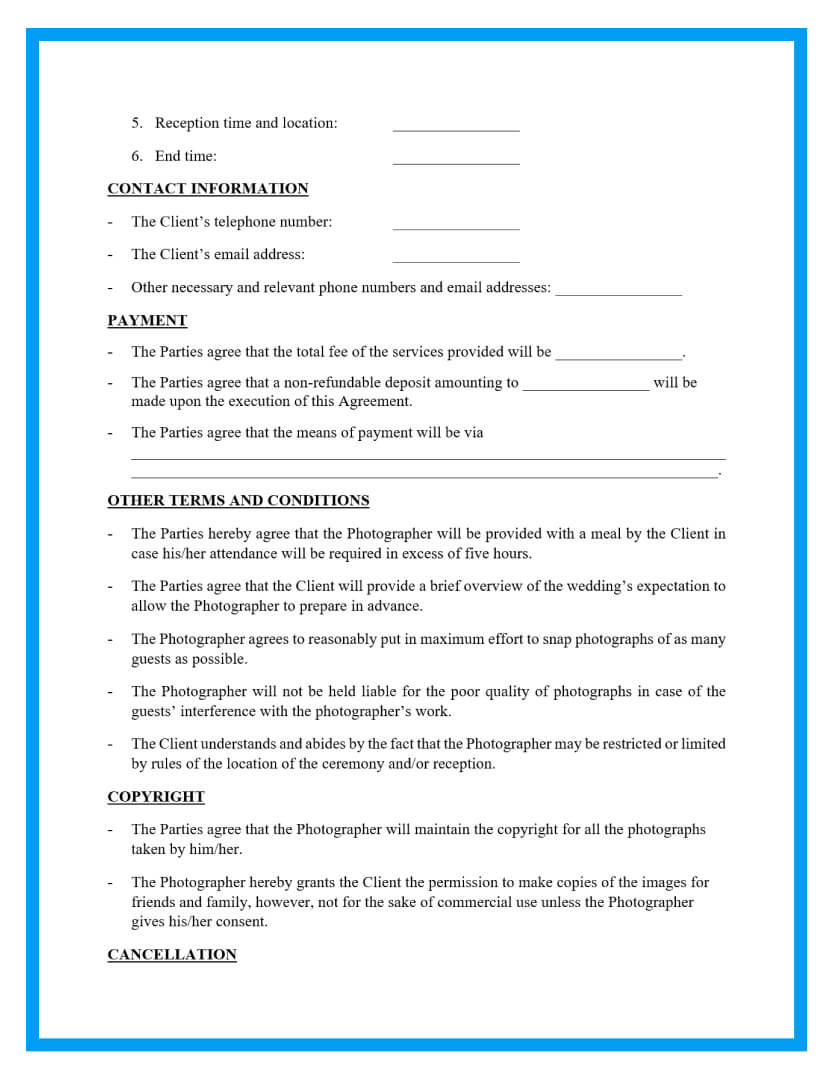 sample Wedding Photography Agreement Template