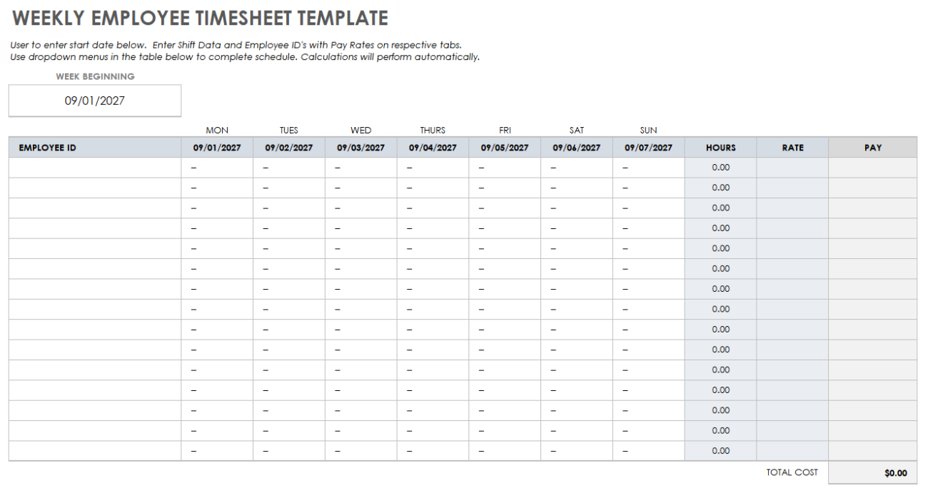 》Printable Employee Hourly Timesheet Template