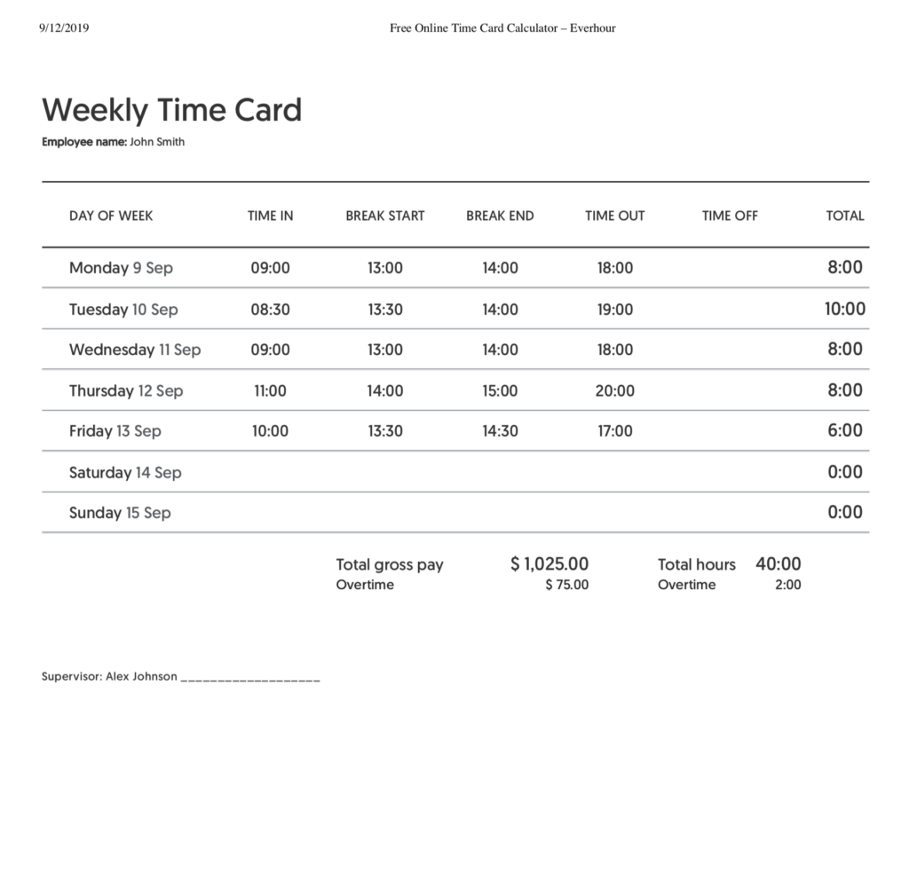 sample timesheet with lunch template