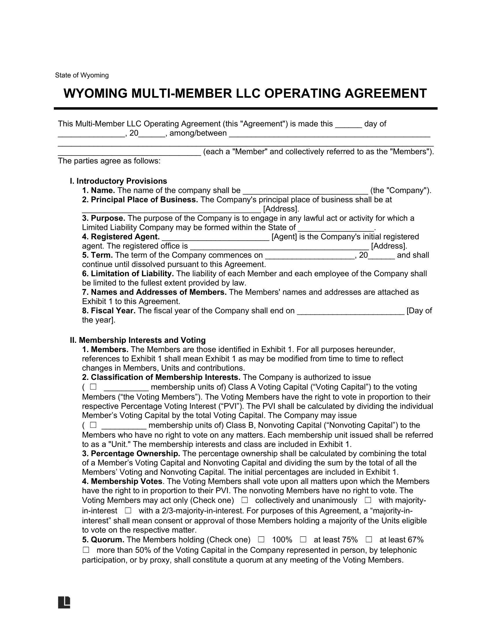 sample multiple member llc operating agreement template