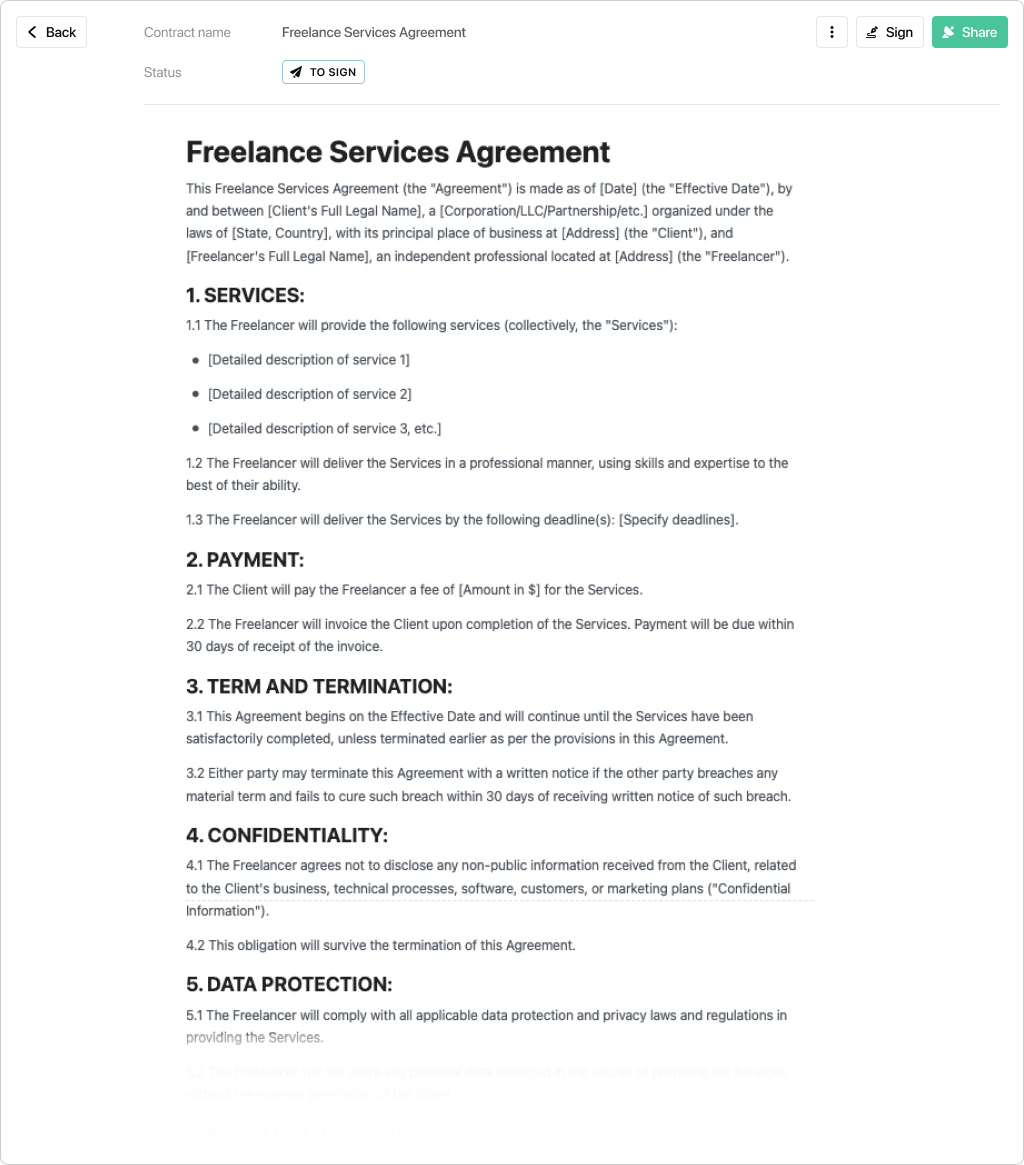 sample freelance contractor agreement template