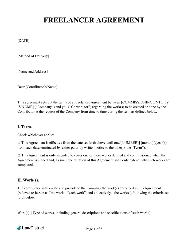 sample freelance contractor agreement template