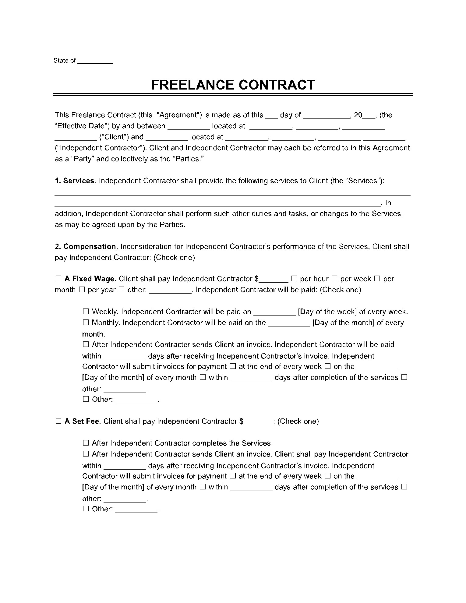 sample freelance contractor agreement template