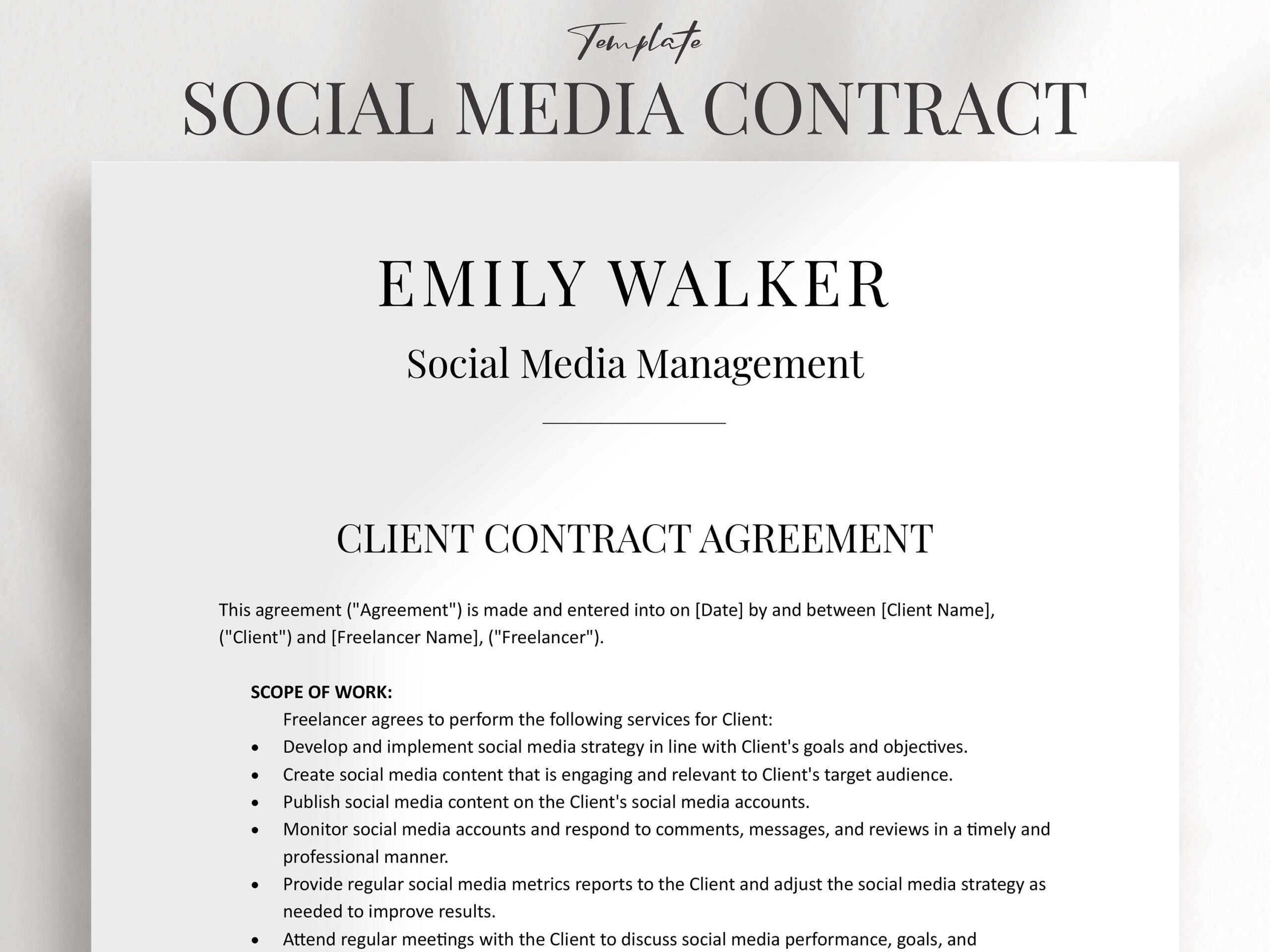 sample Social Media Management Agreement Template