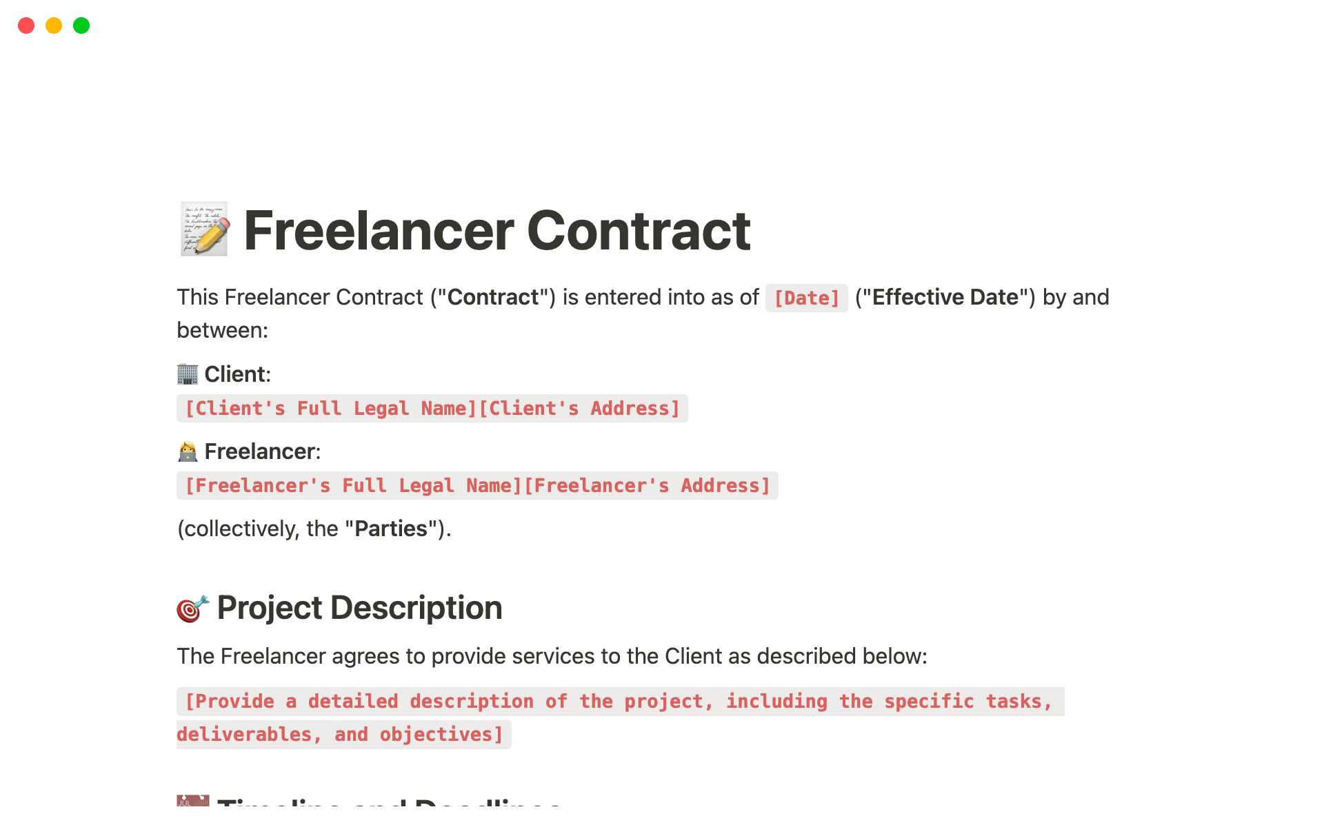 sample freelance contractor agreement template