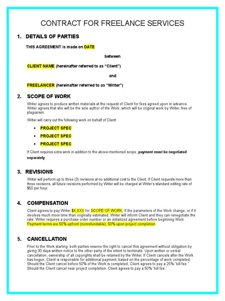 sample freelance contractor agreement template