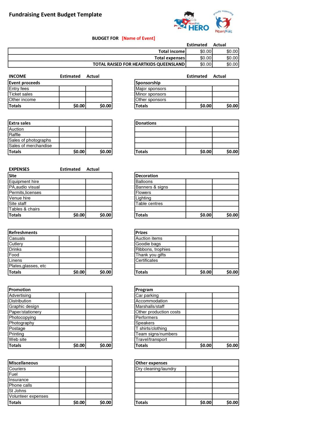 sample golf tournament budget template