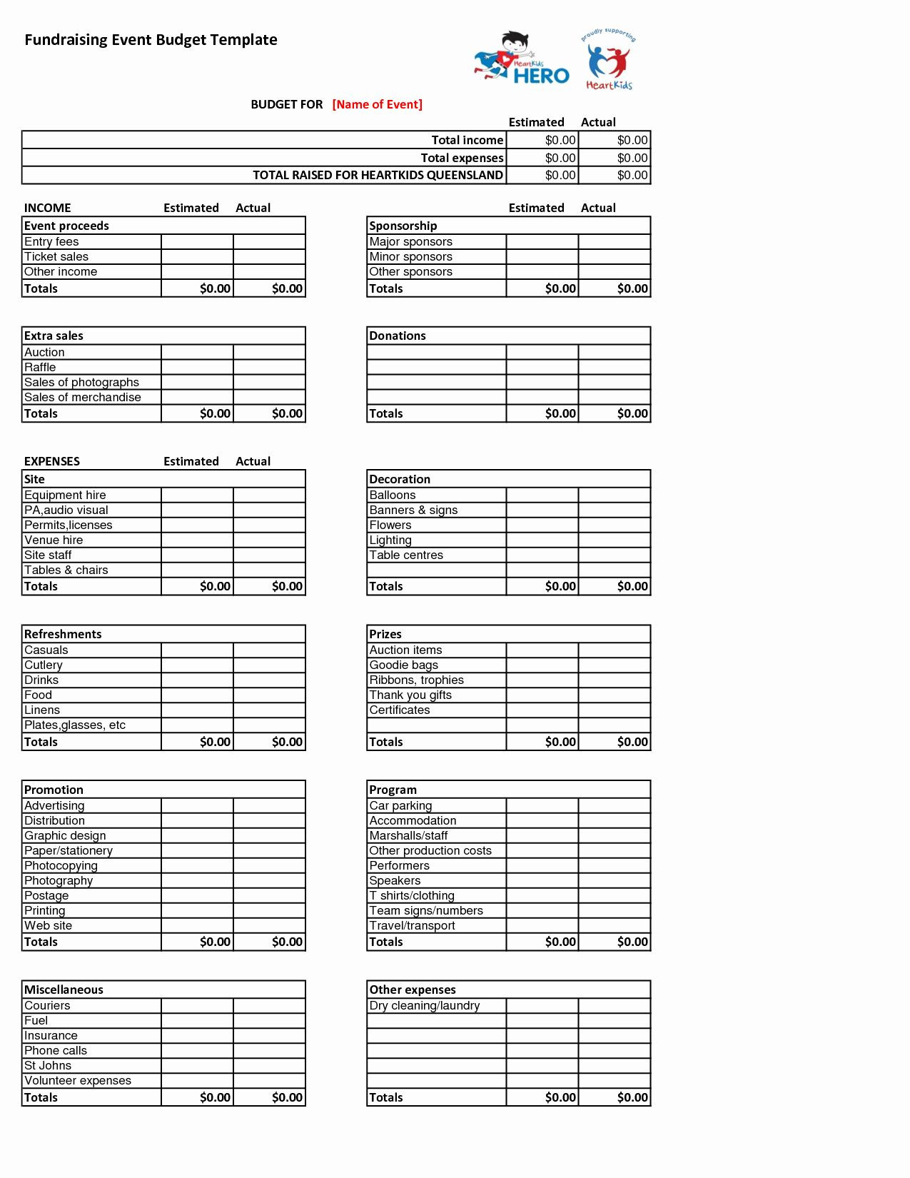 sample non profit event budget template