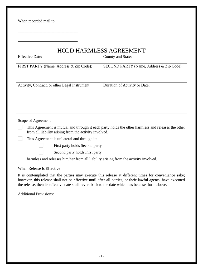 sample hold harmless agreement template