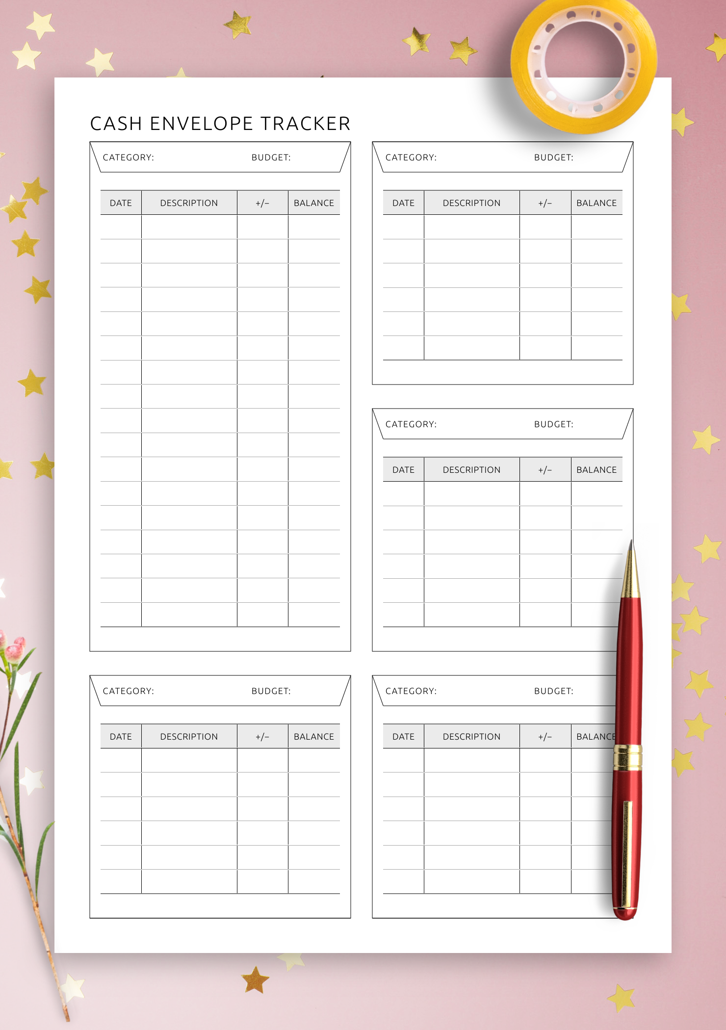 sample envelope budget template