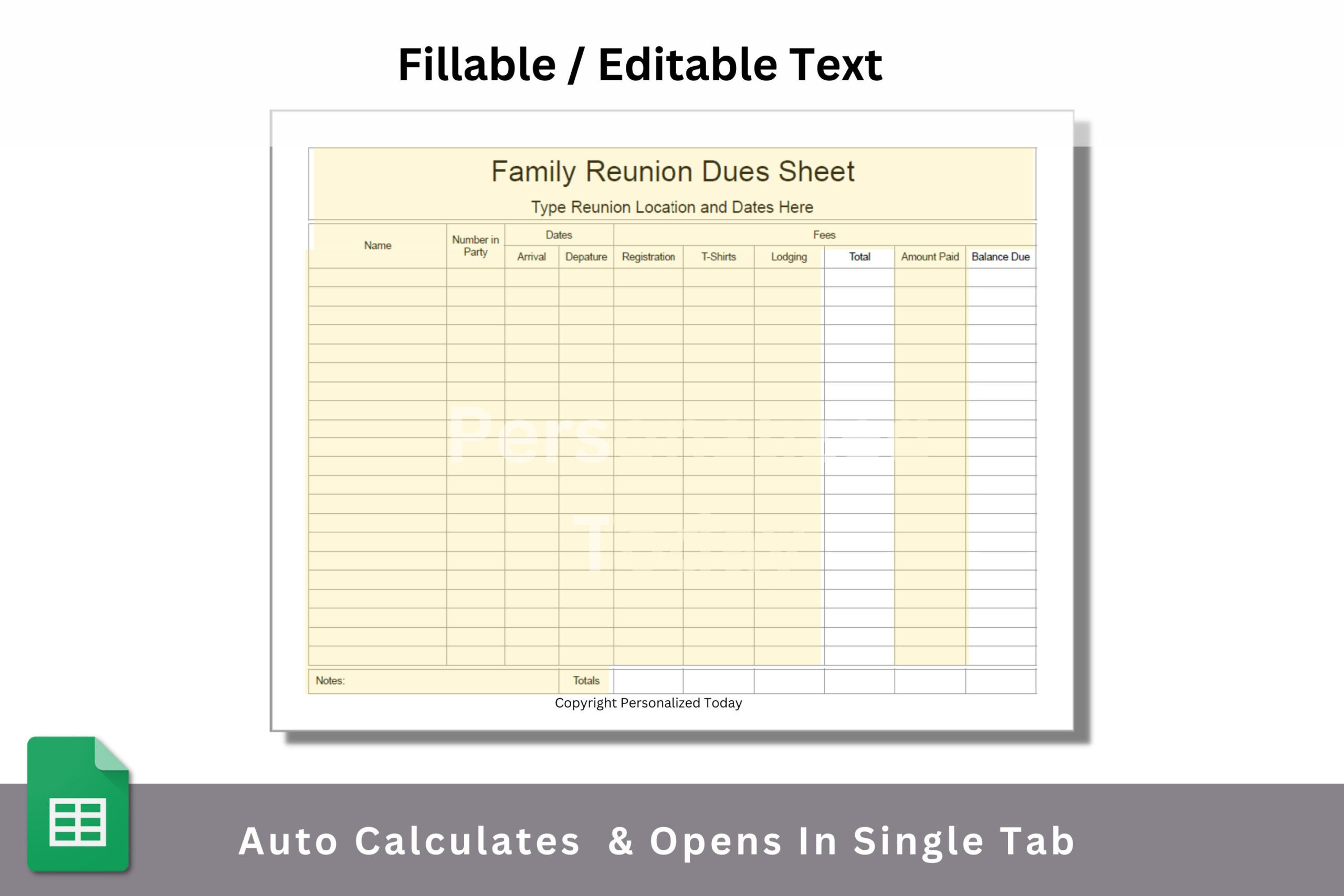 sample family reunion budget template