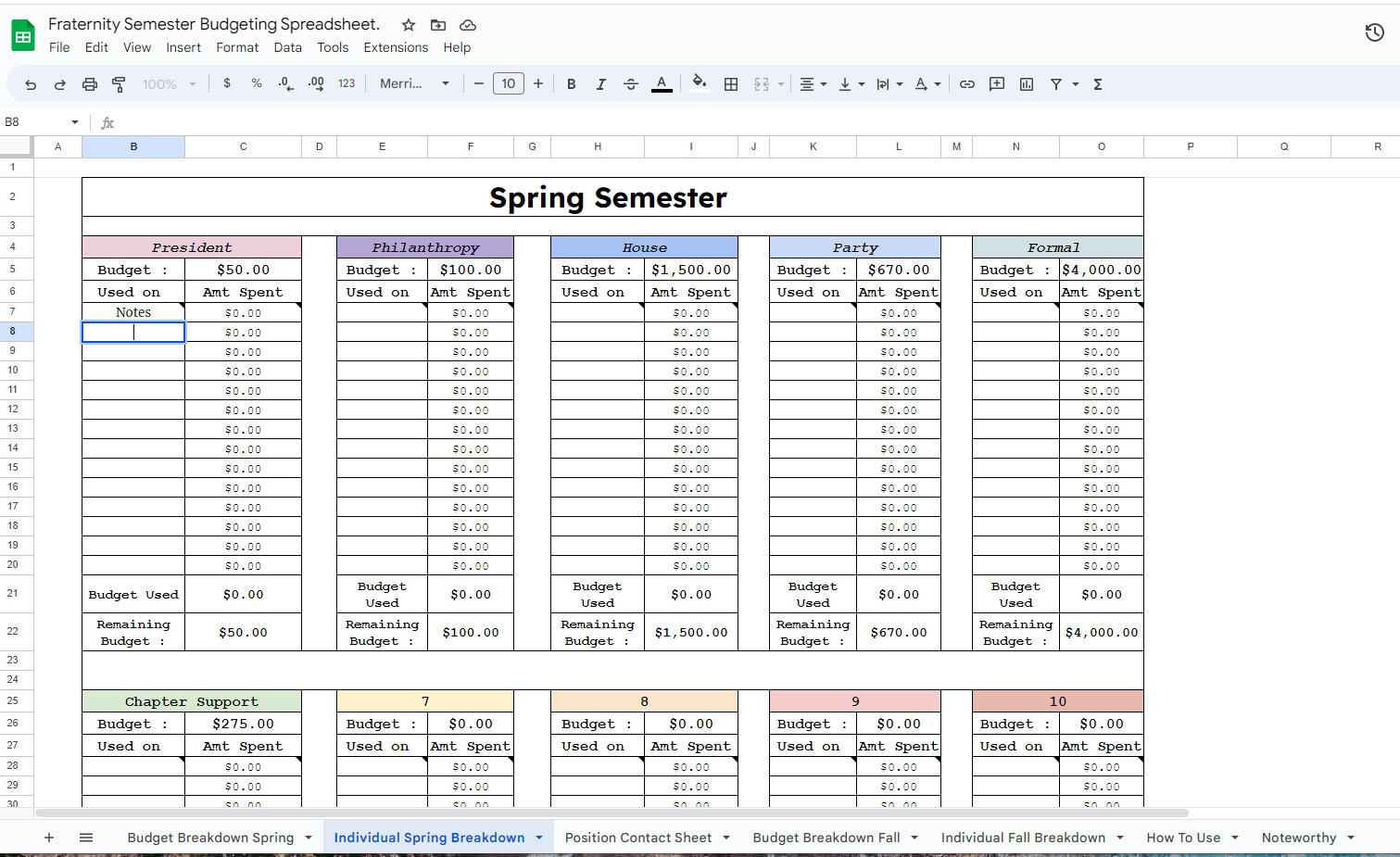 sample fraternity budget template