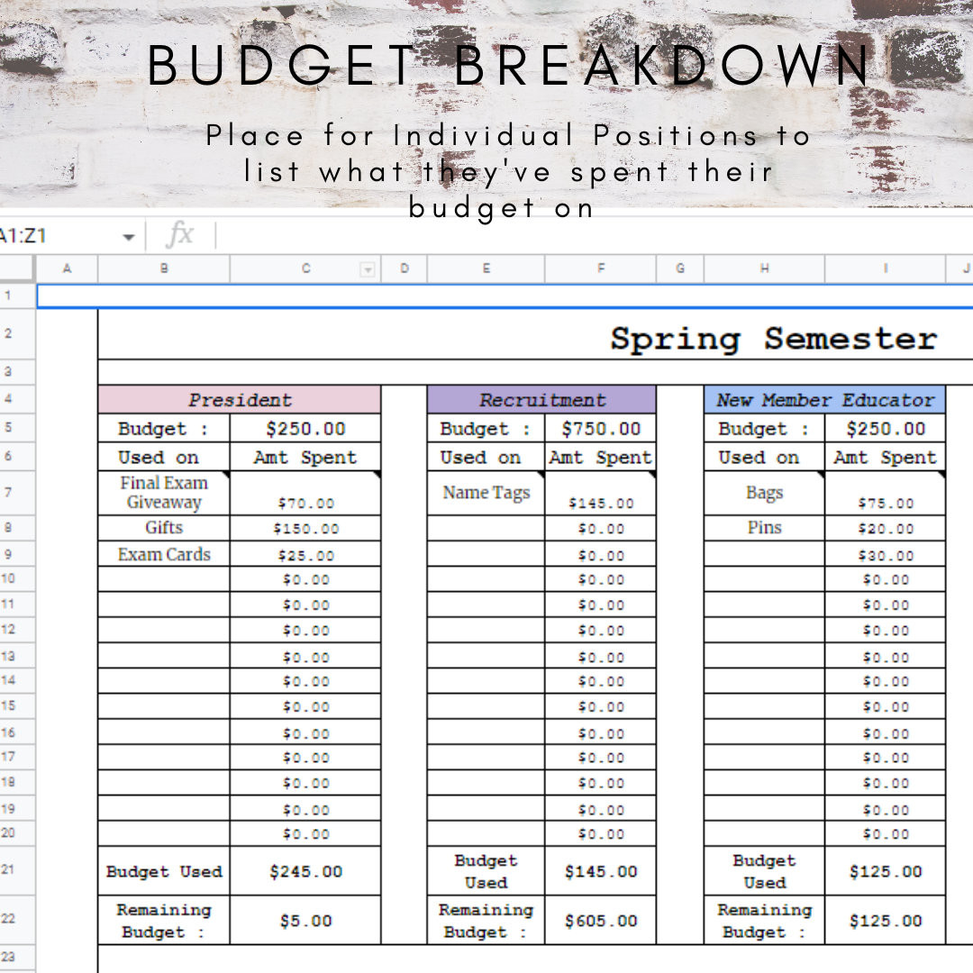 sample fraternity budget template