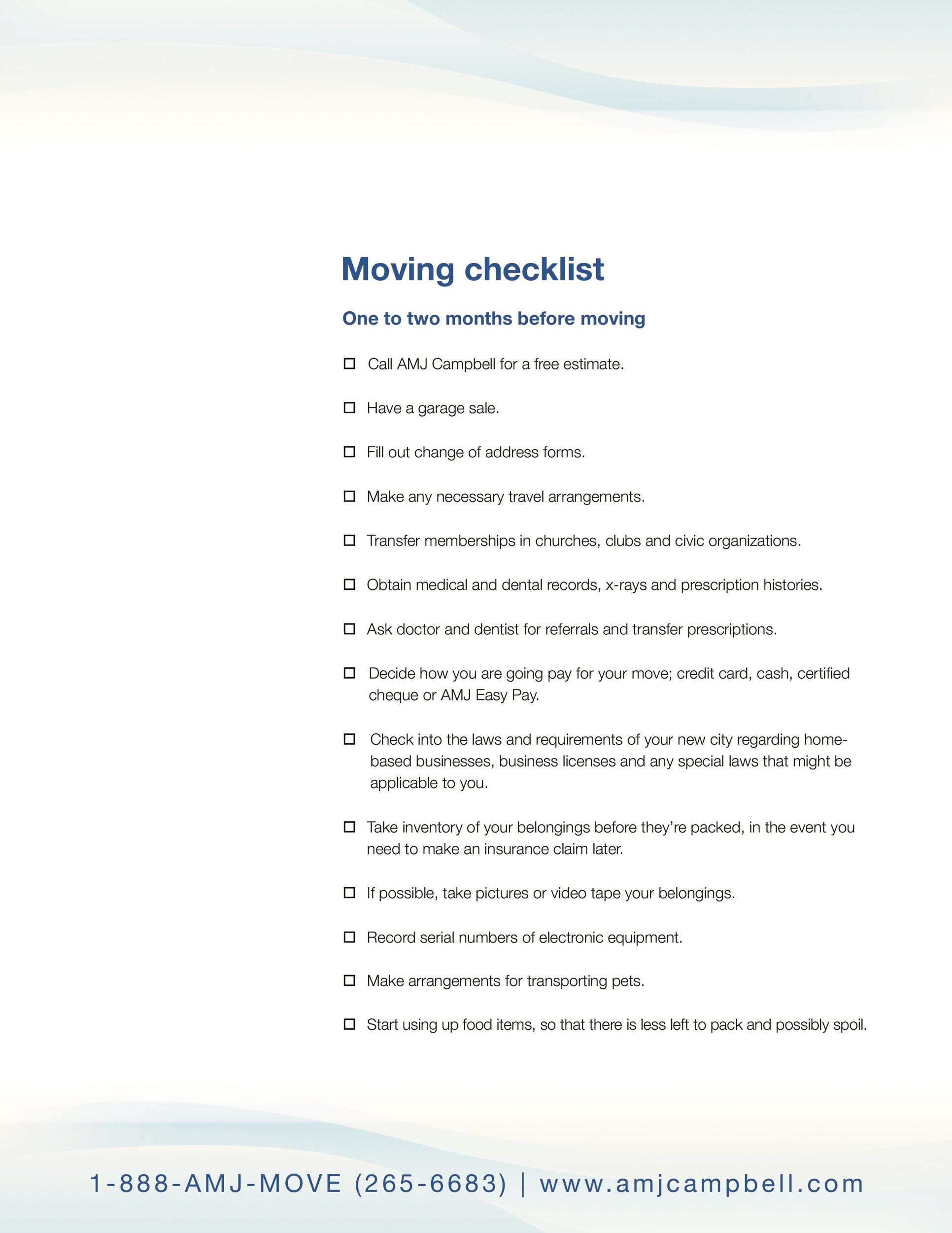 sample moving business checklist template