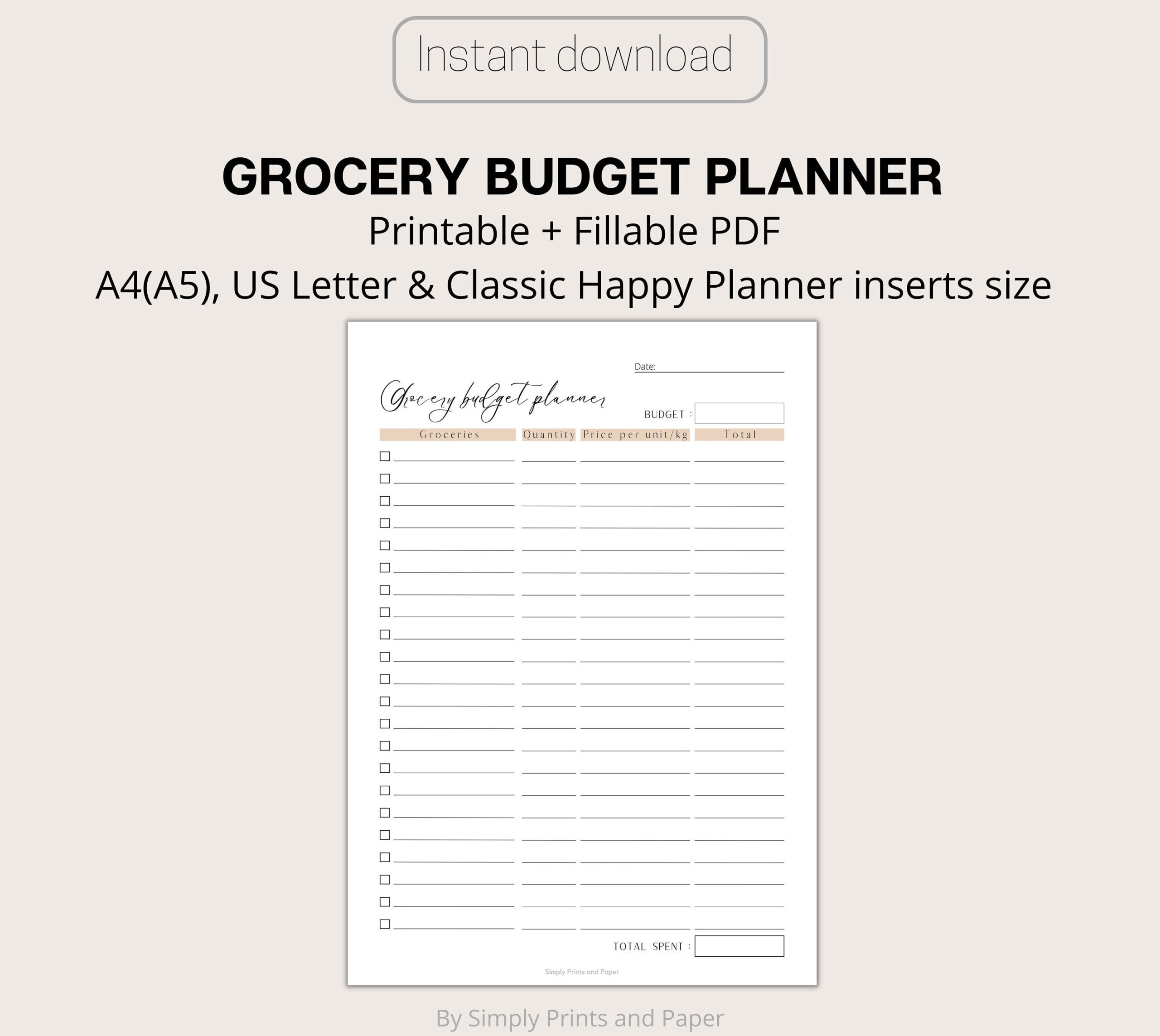 sample grocery budget template