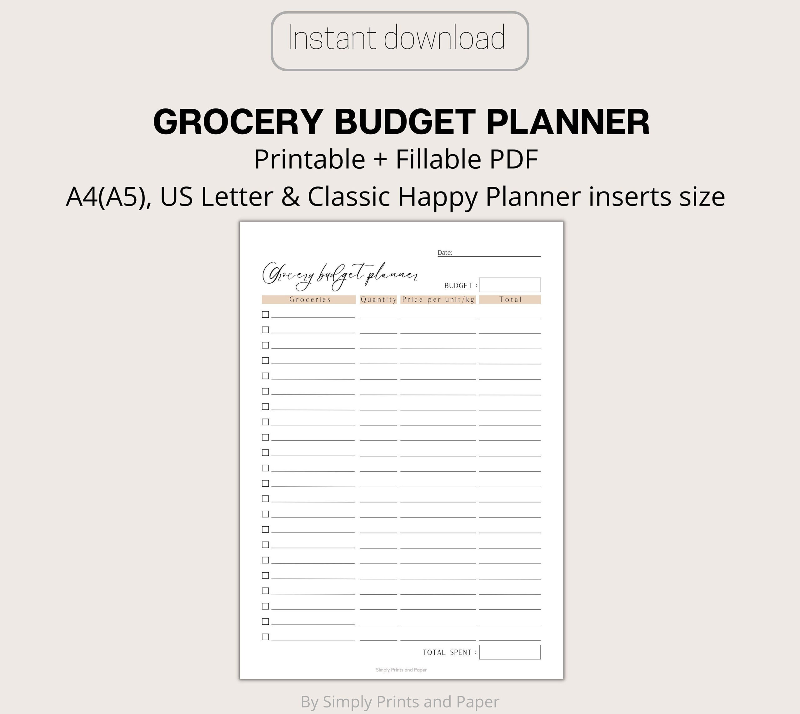 sample food budget template