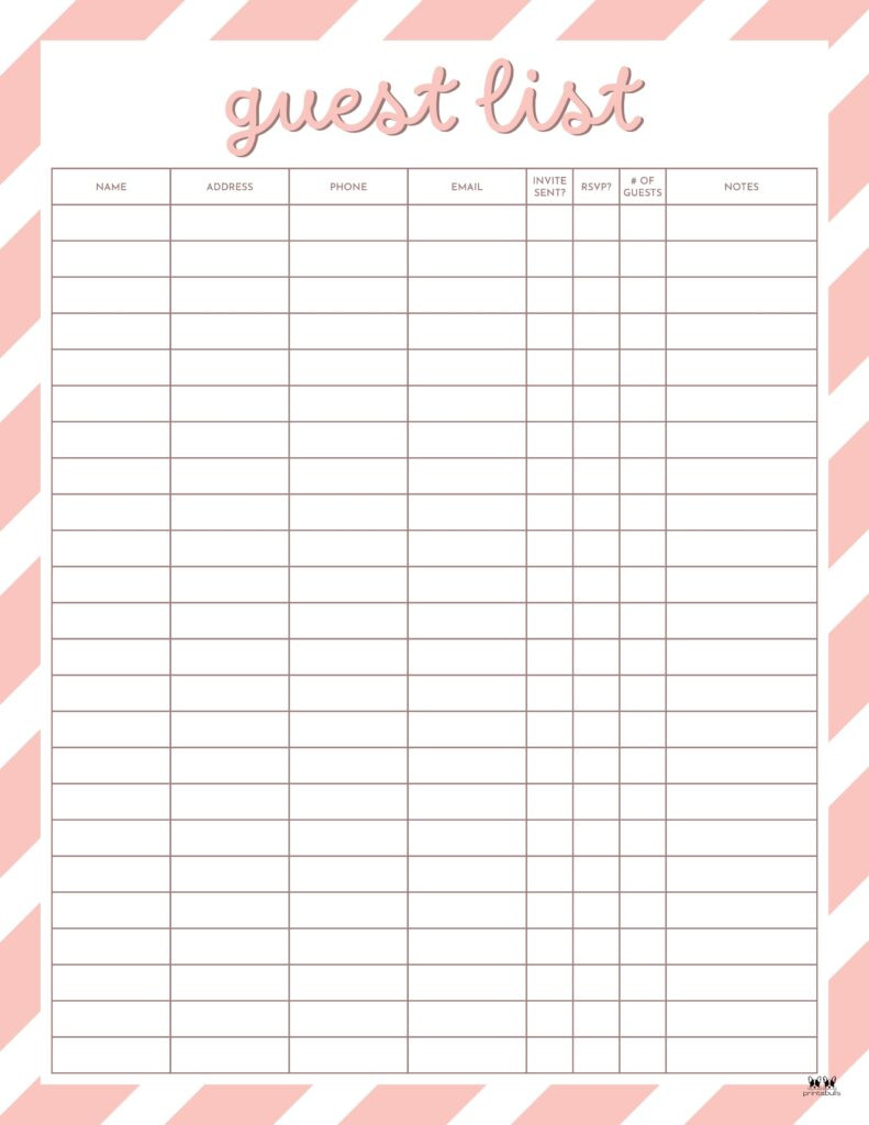 Guest List Templates - FREE Printables Printabulls